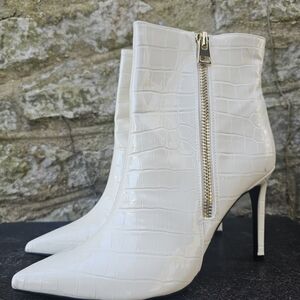 Womens Size 12 INC White Cream Croc-Embossed Stiletto Boots NWT